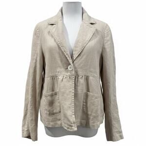 Charter Club Luxury Medium P Linen Jacket Beige Lightweight Button Front Blazer